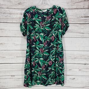 Yozly Green Floral Jungle Print Snap Button Short Sleeve Dress Size S